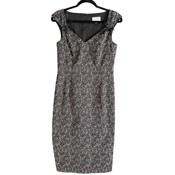 90s DAVID MEISTER Black Satin Floral Embroidered Sweetheart Cocktail Dress 6 - Picture 1 of 5